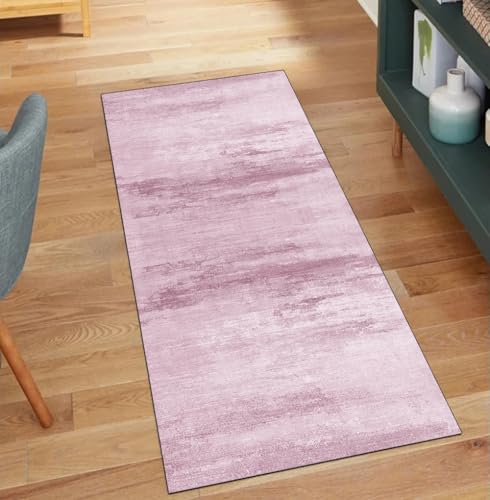 QQrunner Läuferflur Teppich rutschfest Küche 80x700CM Abstrakt Küchenteppich Teppichläufer Meterware Waschbar Lang Rosa Korridor Kücheläufer von QQrunner
