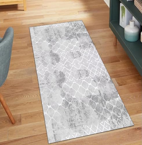 QQrunner Modern Küchenteppich Grau rutschfest Waschbar 120x1200CM Teppich Läufer Flur Lang Meterware Abstrakt Teppichläufer Korridor Polyester Wohnzimmer Schmutzfangmatte von QQrunner