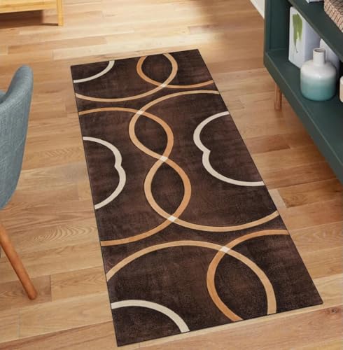 QQrunner Modern Teppich Läufer Flur Braun 110x550CM Teppichläufer rutschfest Meterware Kücheteppich Waschbar Lang Korridor Polyester Wohnzimmer Schmutzfangmatte QQrunner Modern Teppich Läufer Flur Braun 110x550CM Teppichläufer rutschfest Meterware Kücheteppich Waschbar Lang Korridor Polyester Wohnzimmer Schmutzfangmatte von QQrunner