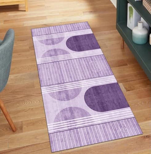 QQrunner Modern Teppich Läufer Flur Waschbar, rutschfest 100x120CM Teppichläufer Küchenteppich Meterware Lang Lila Korridor Kücheläufer von QQrunner