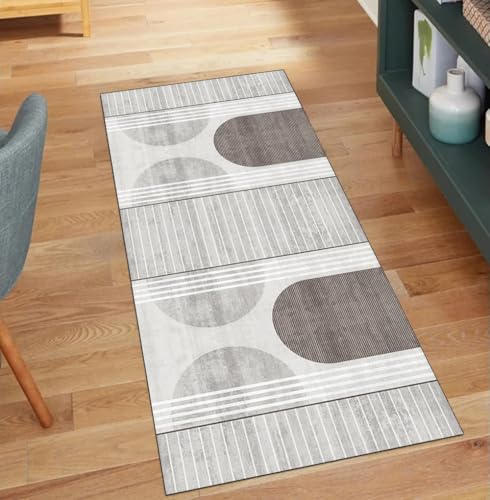 QQrunner Modern Teppich Läufer Flur Waschbar, rutschfest 110x1400CM Teppichläufer Küchenteppich Meterware Lang Grau Braun Korridor Kücheläufer von QQrunner