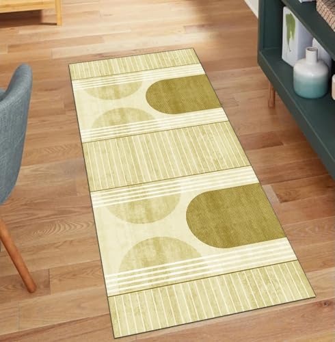QQrunner Modern Teppich Läufer Flur Waschbar, rutschfest 60x200CM Teppichläufer Küchenteppich Meterware Lang Gelb Korridor Kücheläufer von QQrunner