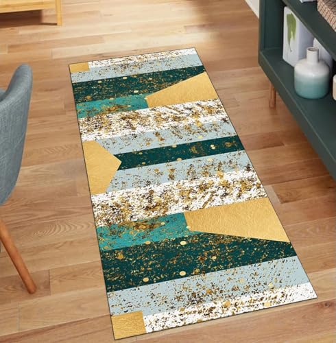 QQrunner Modern Teppich Läufer Flur rutschfest Grün 80x250CM Kücheteppich Waschbar Meterware Lang Patchwork Küchenläufer Korridor Polyester Wohnzimmer Schmutzfangmatte von QQrunner