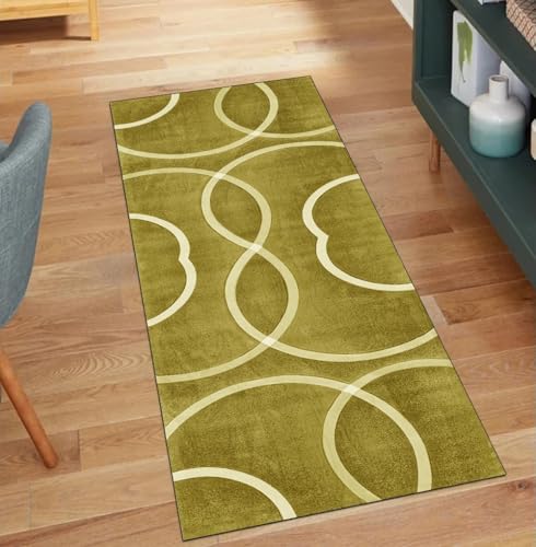 QQrunner Modern Teppich Läufer Flur rutschfest Waschbar 60x80CM Teppichläufer Küchenteppich Meterware Lang Gelb Korridor Kücheläufer von QQrunner