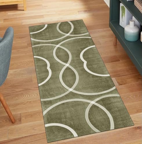 QQrunner Modern Teppich Läufer Flur rutschfest Waschbar 90x450CM Teppichläufer Küchenteppich Meterware Lang Beige Korridor Kücheläufer von QQrunner