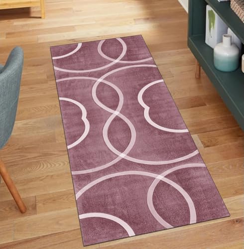 QQrunner Modern Teppich Läufer Flur rutschfest Waschbar 90x850CM Teppichläufer Küchenteppich Meterware Lang Rosa Korridor Kücheläufer von QQrunner