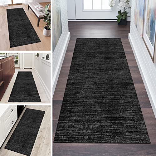 QQrunner Schwarz Teppich Läufer Lang Flur rutschfest Kücheläufer Waschbar 70x350cm Meterware Abstrakt Teppichmatten Waschbar Korridor Wohnzimmer Schlafzimmer 40-120cm Breit, Anpassbare Größe von QQrunner