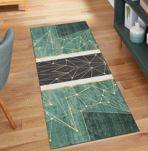 QQrunner Teppich Läufer Flur, 60x600CM Grün Küchenteppich rutschfest Meterware Modern Teppichläufer Waschbar Lang Korridor Polyester Wohnzimmer Schmutzfangmatte von QQrunner