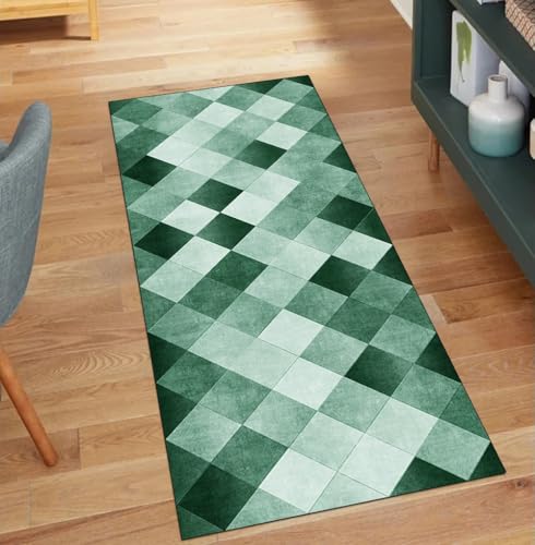 QQrunner Teppich Läufer Flur, Waschbar rutschfest Patchwork 120x120CM Teppichläufer Küchenteppich Meterware Lang Grün Korridor Kücheläufer von QQrunner