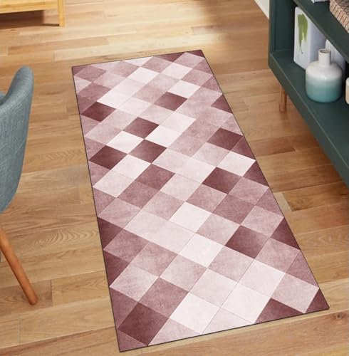 QQrunner Teppich Läufer Flur, Waschbar rutschfest Patchwork 40x180CM Teppichläufer Küchenteppich Meterware Lang Rosa Korridor Kücheläufer von QQrunner