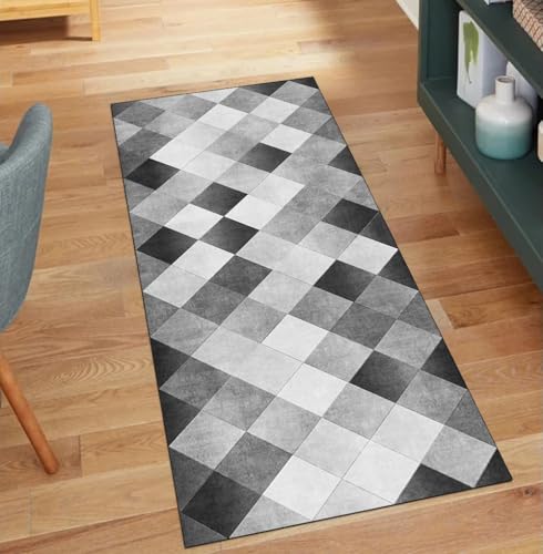 QQrunner Teppich Läufer Flur, Waschbar rutschfest Patchwork 60x60CM Teppichläufer Küchenteppich Meterware Lang Grau Korridor Kücheläufer von QQrunner