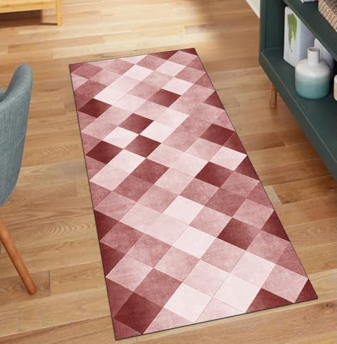 QQrunner Teppich Läufer Flur, Waschbar rutschfest Patchwork 60x700CM Teppichläufer Küchenteppich Meterware Lang Rot Korridor Kücheläufer von QQrunner