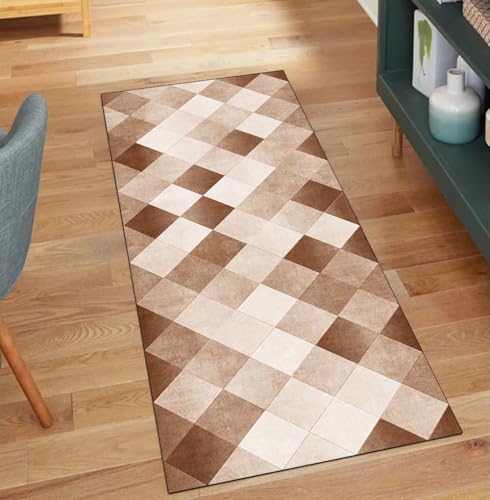 QQrunner Teppich Läufer Flur, Waschbar rutschfest Patchwork 80x800CM Teppichläufer Küchenteppich Meterware Lang Orange Korridor Kücheläufer von QQrunner