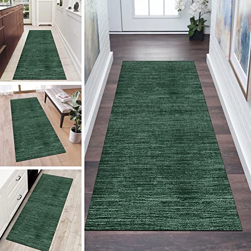 QQrunner Teppich Läufer Flur Dunkel Grün Lang rutschfest Kücheteppich Waschbar 120x500cm Meterware Abstrakt Teppichmatten Waschbar Korridor Wohnzimmer Schlafzimmer 40-120cm Breit, Anpassbare Größe von QQrunner