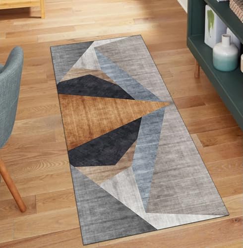 QQrunner Teppich Läufer Flur Grau 120x500CM Küchenteppich rutschfest Meterware Patchwork Teppichläufer Waschbar Lang Korridor Polyester Wohnzimmer Schmutzfangmatte von QQrunner