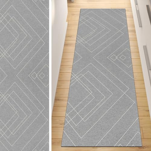 QQrunner Teppich Läufer Flur Grau rutschfest 80x100CM Modern Läufer Flur Teppich Küche Lang Meterware Kücheläufer Waschbar Meterware Korridor Polyester Wohnzimmer Schlafzimmer von QQrunner