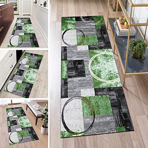 QQrunner Teppich Läufer Flur Grün Grau Lang rutschfest Kücheteppich Waschbar 100x250cm Meterware Modern Teppichmatten Waschbar Korridor Wohnzimmer Schlafzimmer 40-120cm Breit, Anpassbare Größe von QQrunner