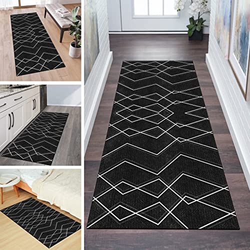 QQrunner Teppich Läufer Flur Küche 120x350cm Küchenteppich rutschfest Schwarz Weiss Gestreift Waschbar Meterware Schlafzimmer Korridor Teppichläufer Lang, Länge Anpassbare, 40-120cm Breit von QQrunner