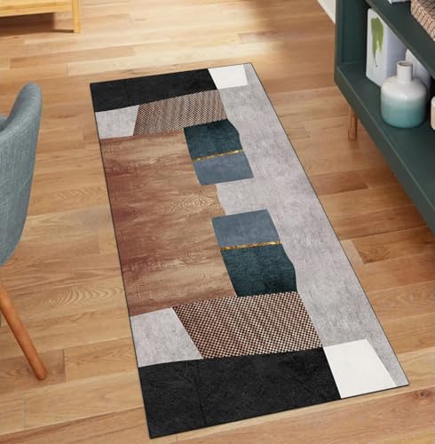 QQrunner Teppich Läufer Flur Küche Lang rutschfest Grau Braun 80x400CM Kücheteppich Meterware Waschbar Patchwork Küchenläufer Korridor Polyester Wohnzimmer Schmutzfangmatte von QQrunner