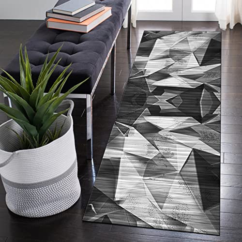 QQrunner Teppich Läufer Flur Küchen 100x120cm Lang Geometrisch Teppichläufer rutschfest Grau Schwarz Grün Waschbar Küchenteppich Schlafzimmer Korridor, Anpassbare Größe, 40-120cm Breit von QQrunner