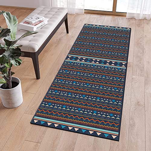 QQrunner Teppich Läufer Flur Küchen 60x150cm Blau Modern Boho Küchenteppich Läufer rutschfest Lang Teppichläufer Waschbar Meterware Schlafzimmer Korridor 40-120cm Breit, Anpassbare Größe von QQrunner