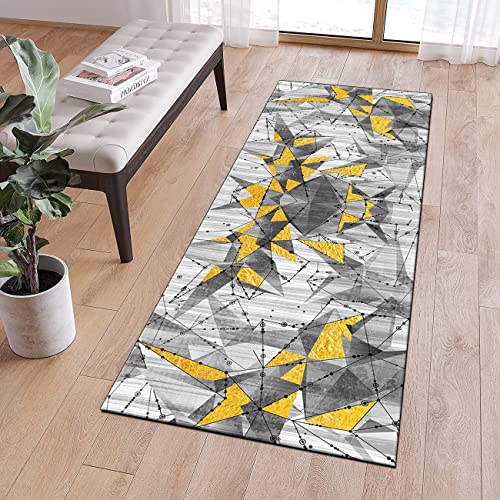 QQrunner Teppich Läufer Flur Küchen Grau Gelb 120x180cm Geometrisch rutschfest Küchenteppich Lang Teppichläufer Meterware Schlafzimmer Korridor 40-120cm Breit, Anpassbare Größe von QQrunner