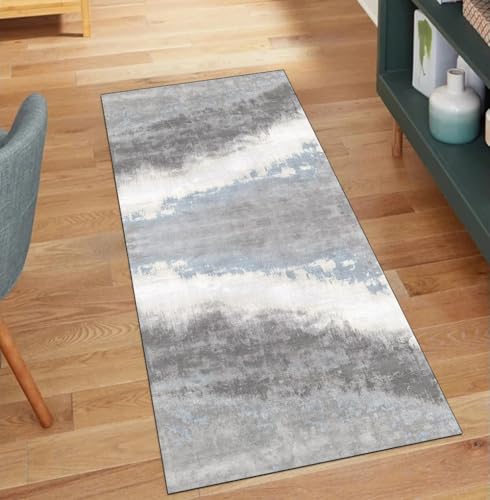QQrunner Teppich Läufer Flur Lang Küche rutschfest Grau 80x700CM Kücheteppich Meterware Waschbar Abstrakt Küchenläufer Korridor Polyester Wohnzimmer Schmutzfangmatte von QQrunner