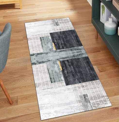 QQrunner Teppich Läufer Flur Lang rutschfest Küche Grau 110x160CM Kücheteppich Meterware Waschbar Abstrakt Küchenläufer Korridor Polyester Wohnzimmer Schmutzfangmatte von QQrunner