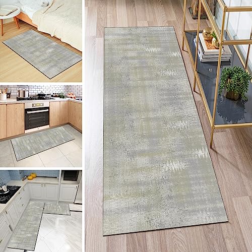 QQrunner Teppich Läufer Flur Lang rutschfest Kücheteppich Waschbar Grau 80x120cm Meterware Patchwork Teppichmatten Waschbar Korridor Wohnzimmer Schlafzimmer 40-120cm Breit, Anpassbare Größe von QQrunner