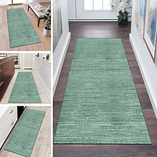 QQrunner Teppich Läufer Flur Lang rutschfest Kücheteppich Waschbar Grün 80x300cm Meterware Abstrakt Teppichmatten Waschbar Korridor Wohnzimmer Schlafzimmer 40-120cm Breit, Anpassbare Größe von QQrunner