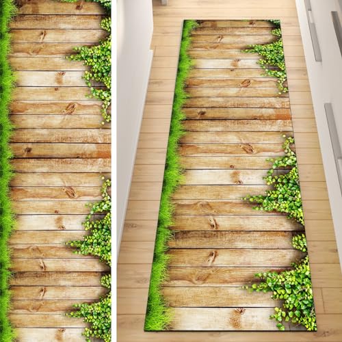 QQrunner Teppich Läufer Flur Lang rutschfest Kücheteppich Waschbar Grün Braun 70x350cm Meterware 3D Holzmuster Teppichmatten Waschbar Korridor Wohnzimmer Schlafzimmer 40-120cm Breit, Anpassbare Größe QQrunner Teppich Läufer Flur Lang rutschfest Kücheteppich Waschbar Grün Braun 70x350cm Meterware 3D Holzmuster Teppichmatten Waschbar Korridor Wohnzimmer Schlafzimmer 40-120cm Breit, Anpassbare Größe von QQrunner
