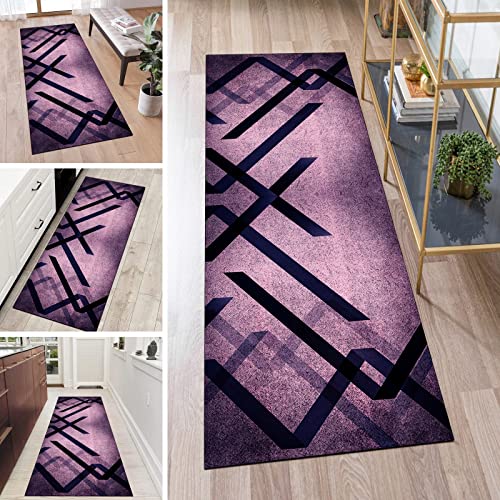 QQrunner Teppich Läufer Flur Lila Lang rutschfest Kücheteppich Waschbar 40x100cm Meterware Modern Teppichmatten Waschbar Korridor Wohnzimmer Schlafzimmer 40-120cm Breit, Anpassbare Größe von QQrunner