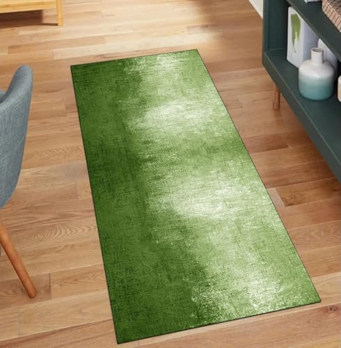 QQrunner Teppich Läufer Flur Meterware Abstrakt 100x400CM Teppichläufer Küchenteppich Waschbar rutschfest Lang Grün Korridor Kücheläufer von QQrunner