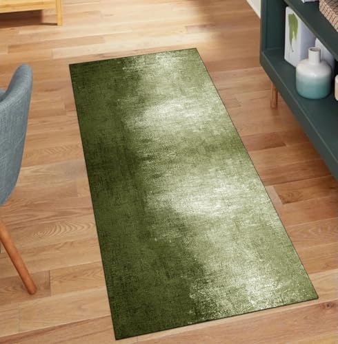 QQrunner Teppich Läufer Flur Meterware Abstrakt 110x850CM Teppichläufer Küchenteppich Waschbar rutschfest Lang Dunkel Grün Korridor Kücheläufer von QQrunner