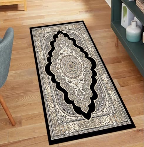 QQrunner Teppich Läufer Flur Meterware Schwarz Vintage 90x950CM Kücheteppich rutschfest Waschbar Teppichläufer Lang Korridor Polyester Wohnzimmer Schmutzfangmatte QQrunner Teppich Läufer Flur Meterware Schwarz Vintage 90x950CM Kücheteppich rutschfest Waschbar Teppichläufer Lang Korridor Polyester Wohnzimmer Schmutzfangmatte von QQrunner