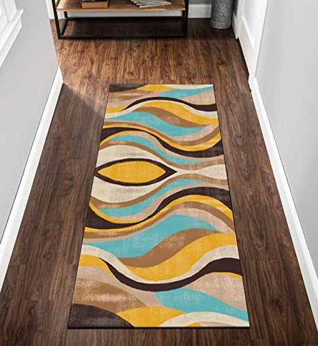 QQrunner Teppich Läufer Flur Patchwork 80x150cm Küchenteppich rutschfest Meterware Lang Teppichläufer Braun Gelb Wohnzimmer Schlafzimmer Korridor 40-120cm Breit, 60-600cm Länge, Anpassbare Größe von QQrunner