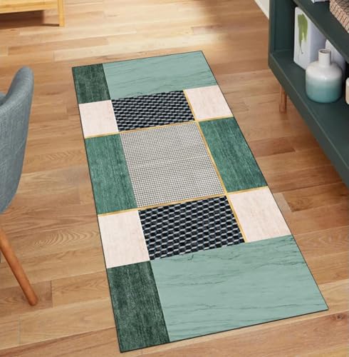 QQrunner Teppich Läufer Flur Patchwork Grün 40x120CM Teppichläufer rutschfest Meterware Kücheteppich Waschbar Lang Korridor Polyester Wohnzimmer Schmutzfangmatte von QQrunner