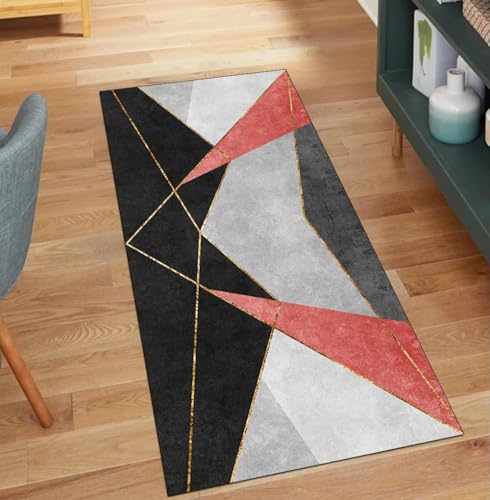 QQrunner Teppich Läufer Flur Waschbar, Patchwork rutschfest 100x350CM Teppichläufer Küchenteppich Meterware Lang Rot Korridor Kücheläufer von QQrunner
