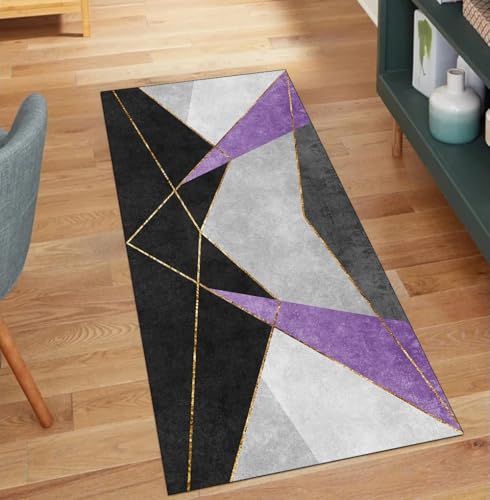 QQrunner Teppich Läufer Flur Waschbar, Patchwork rutschfest 100x800CM Teppichläufer Küchenteppich Meterware Lang Lila Korridor Kücheläufer von QQrunner