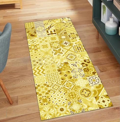 QQrunner Teppich Läufer Flur Waschbar rutschfest Boho 110x1100CM Teppichläufer Küchenteppich Meterware Lang Gelb Korridor Kücheläufer QQrunner Teppich Läufer Flur Waschbar rutschfest Boho 110x1100CM Teppichläufer Küchenteppich Meterware Lang Gelb Korridor Kücheläufer von QQrunner