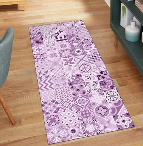 QQrunner Teppich Läufer Flur Waschbar rutschfest Boho 110x900CM Teppichläufer Küchenteppich Meterware Lang Lila Korridor Kücheläufer QQrunner Teppich Läufer Flur Waschbar rutschfest Boho 110x900CM Teppichläufer Küchenteppich Meterware Lang Lila Korridor Kücheläufer von QQrunner