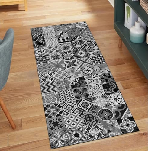 QQrunner Teppich Läufer Flur Waschbar rutschfest Boho 80x850CM Teppichläufer Küchenteppich Meterware Lang Schwarz Kücheläufer Korridor Polyester Wohnzimmer Schlafzimmer QQrunner Teppich Läufer Flur Waschbar rutschfest Boho 80x850CM Teppichläufer Küchenteppich Meterware Lang Schwarz Kücheläufer Korridor Polyester Wohnzimmer Schlafzimmer von QQrunner