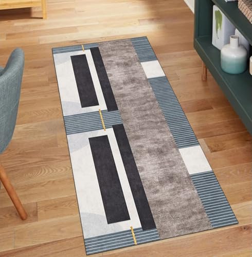 QQrunner Teppich Läufer Flur Waschbar rutschfest Grau Braun 40x120CM Teppichläufer Meterware Lang Patchwork Küchenläufer Korridor Polyester Wohnzimmer Schmutzfangmatte von QQrunner