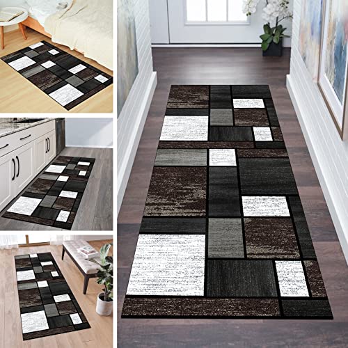 QQrunner Teppich Läufer Flur rutschfest 60x80cm Küchenteppich Patchwork Grau Braun Waschbar Meterware Schlafzimmer Korridor Teppichläufer Lang, Länge Anpassbare, 40-120cm Breit von QQrunner