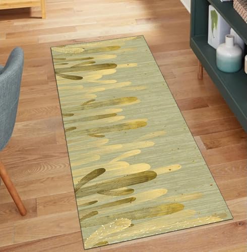 QQrunner Teppich Läufer Flur rutschfest Gelb Grün 100x1000CM Kücheteppich Waschbar Meterware Lang Abstrakt Küchenläufer Korridor Polyester Wohnzimmer Schmutzfangmatte von QQrunner