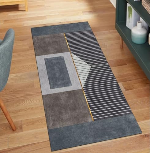 QQrunner Teppich Läufer Flur rutschfest Grau Braun 50x600CM Teppichläufer Meterware Waschbar Lang Patchwork Küchenläufer Korridor Polyester Wohnzimmer Schmutzfangmatte von QQrunner