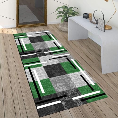 QQrunner Teppich Läufer Flur rutschfest Grau Grün 80x100cm Küchenteppich Vintage Waschbar Meterware Schlafzimmer Korridor Teppich Lang, Länge Anpassbare, 60/70/ 80/90/ 100/110/ 120cm Breit von QQrunner