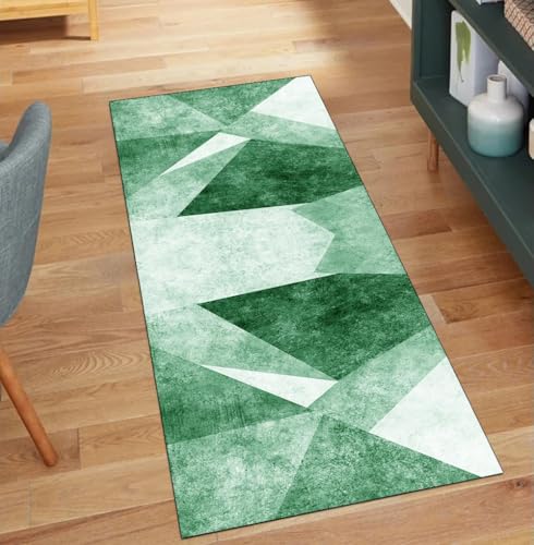 QQrunner Teppich Läufer Flur rutschfest Küche 110x950CM Geometrisch Küchenteppich Teppichläufer Meterware Waschbar Lang Grün Korridor Kücheläufer von QQrunner