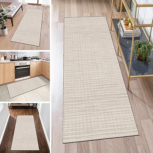 QQrunner Teppich Läufer Flur rutschfest Lang Kücheläufer Waschbar Beige 100x250cm Meterware Abstrakt Teppichmatten Waschbar Korridor Wohnzimmer Schlafzimmer 40-120cm Breit, Anpassbare Größe von QQrunner