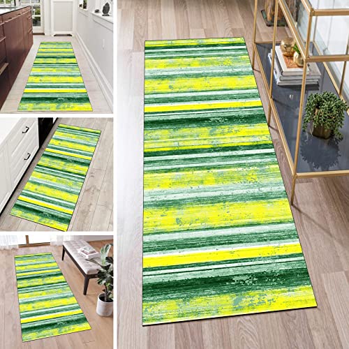 QQrunner Teppich Läufer Flur rutschfest Lang Kücheläufer Waschbar Grün Gelb 60x110cm Meterware Abstrakt Teppichmatten Waschbar Korridor Wohnzimmer Schlafzimmer 40-120cm Breit, Anpassbare Größe von QQrunner